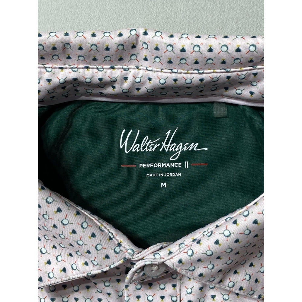 Walter Hagen 11 Golf Polo Shirt Men's Medium Pink Tee Print Stretch Performance - Picture 5 of 11